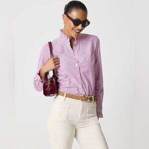 J. Crew Striped ruffleneck button-up Striped Pink Blouse Sz M